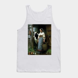 Vintage Oil Painting of Farm Girl and Cow Tank Top